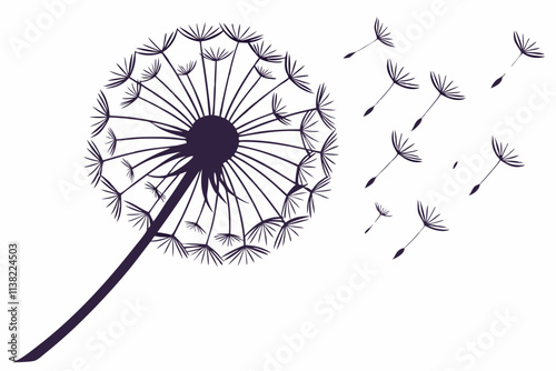 Dandelion (Seed Stage) A spherical puff of seeds with fine, feathery details vector silhouette on a white background