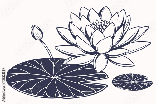 Exotic Flowers Lotus, A symmetrical bloom with rounded, layered petals, often resting on a lily pad vector silhouette on a white background