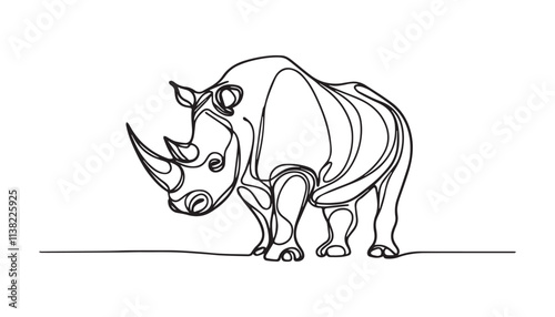 Continuous one single minimal line drawing rhinoceros