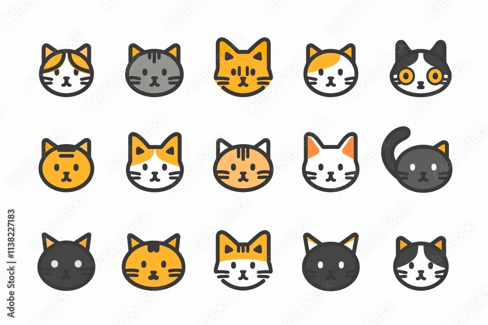 Cat flat icon, minimal kitten symbol, kitty sign isolated, pet pictogram, cat set on white Cat flat icon, minimal kitten symbol, kitty sign isolated, pet pictogram, cat set on white