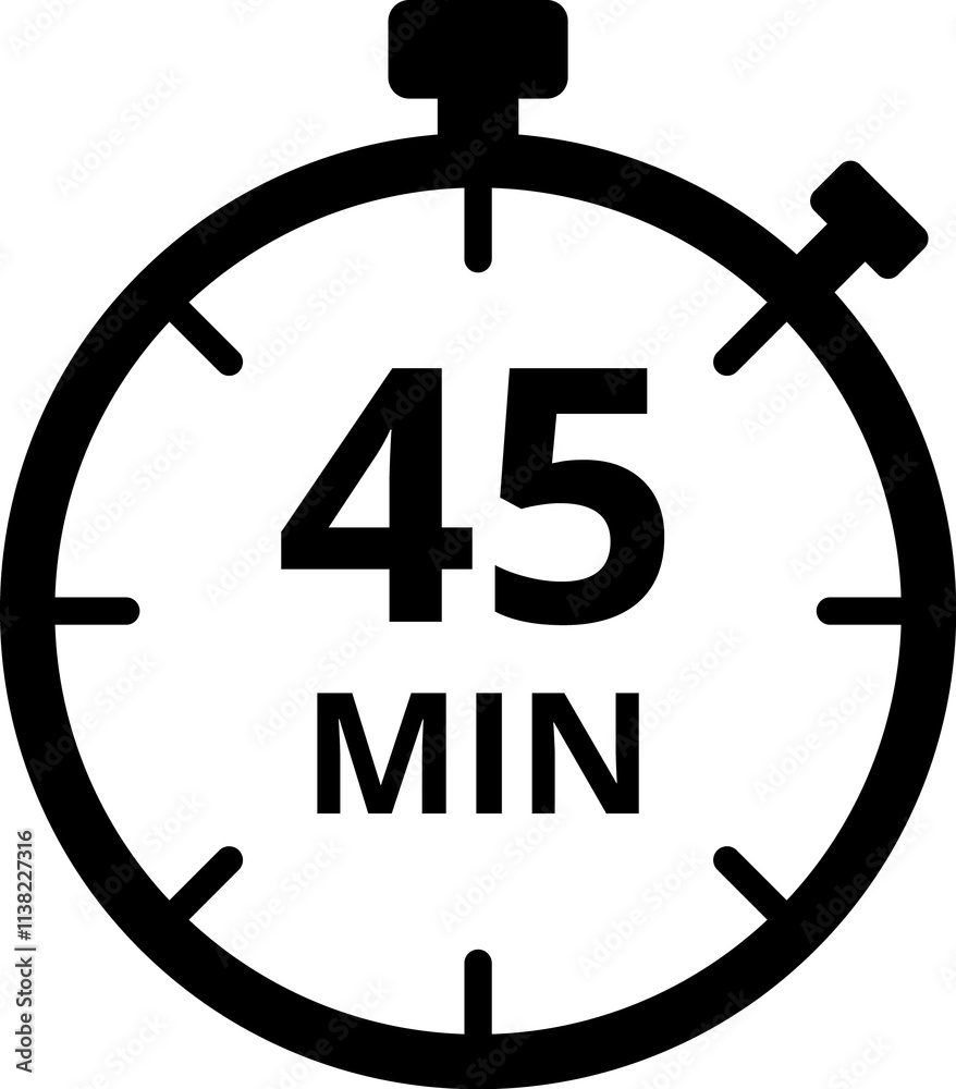 Minute timer icon - The indicates the limited cooking time or deadline. Shortest time stopwatch vector icon black and white. Minute timer icon - The indicates the limited cooking time or deadline. Shortest time stopwatch vector icon black and white.