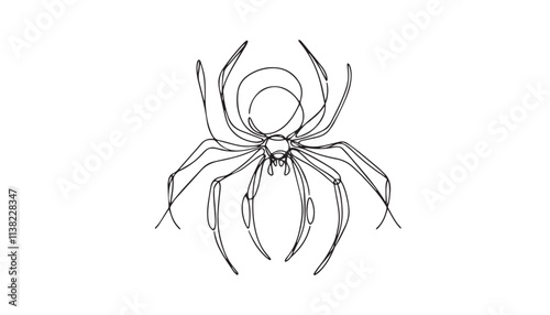 Continuous one single minimal line drawing spider