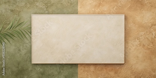 Simple Neutral Background with Blank Frame and Tropical Leaf