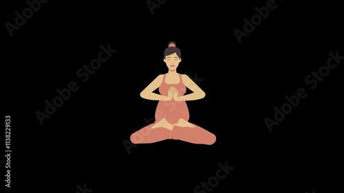 Animated illustration of a white pregnant woman doing asana yoga Agnistambhasana pose  photo