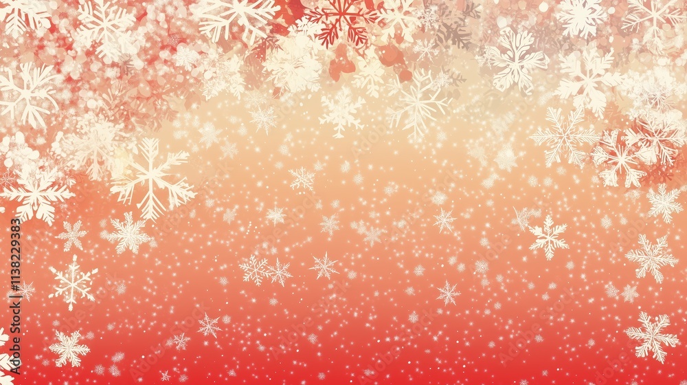 White snowflakes with floral branches on red gradient background. Winter holiday concept White snowflakes with floral branches on red gradient background. Winter holiday concept