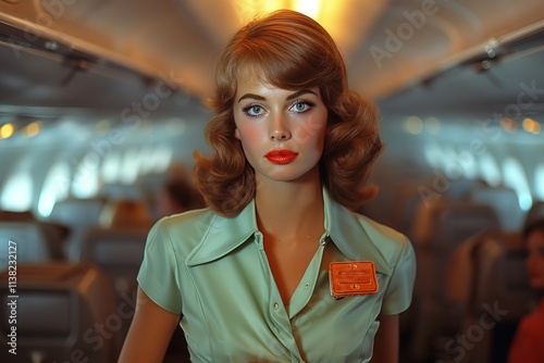 Flight Attendant Pushing Beverage Cart A flight attendant pushing a beverage cart down the aisle during the flight