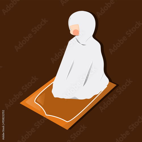 Women salam prayer movement in salat with orange sajadah