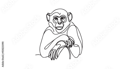 Continuous one single minimal line drawing monkey