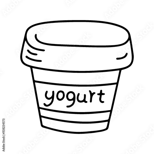 パック入りのヨーグルトのシンプルな手描き線画イラスト　透過背景の切り抜き