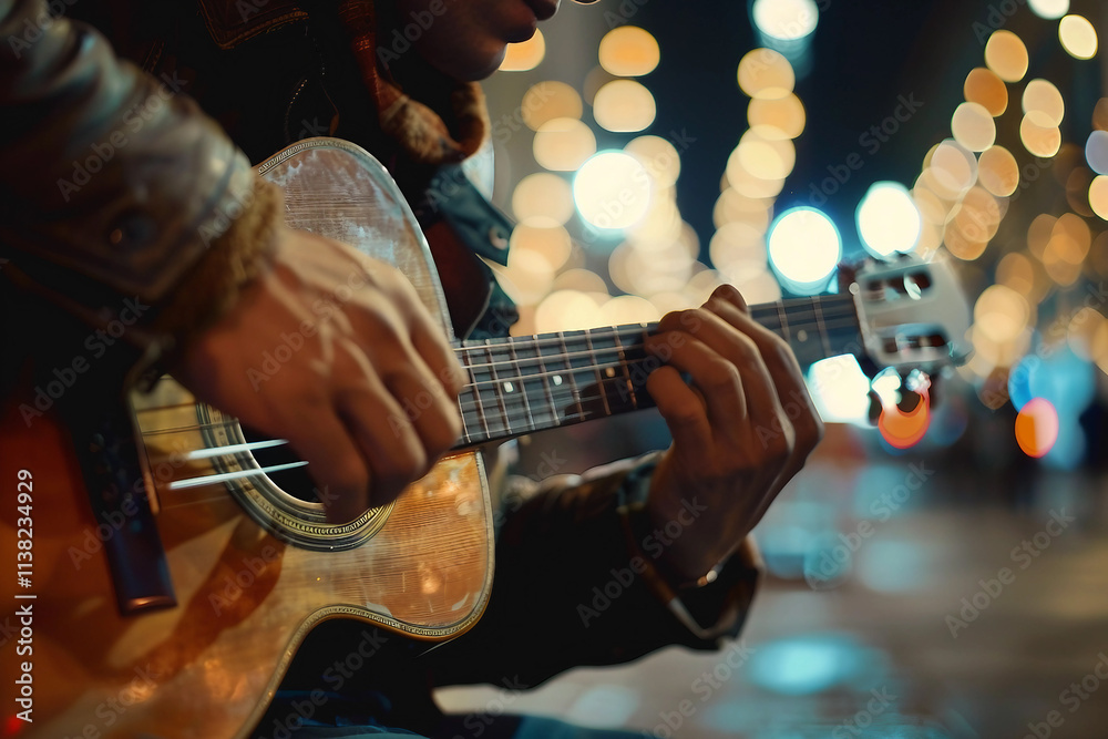 Fototapeta premium Generative AI Image of a Guitarist Performing with Acoustic Guitar