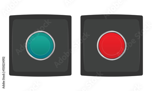 Black push button boxes with red and green buttons. Vector illustration. EPS10