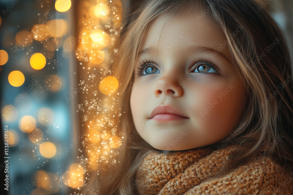 Generative AI cute picture of small child awaiting xmas new year gifts miracle atmosphere Generative AI cute picture of small child awaiting xmas new year gifts miracle atmosphere