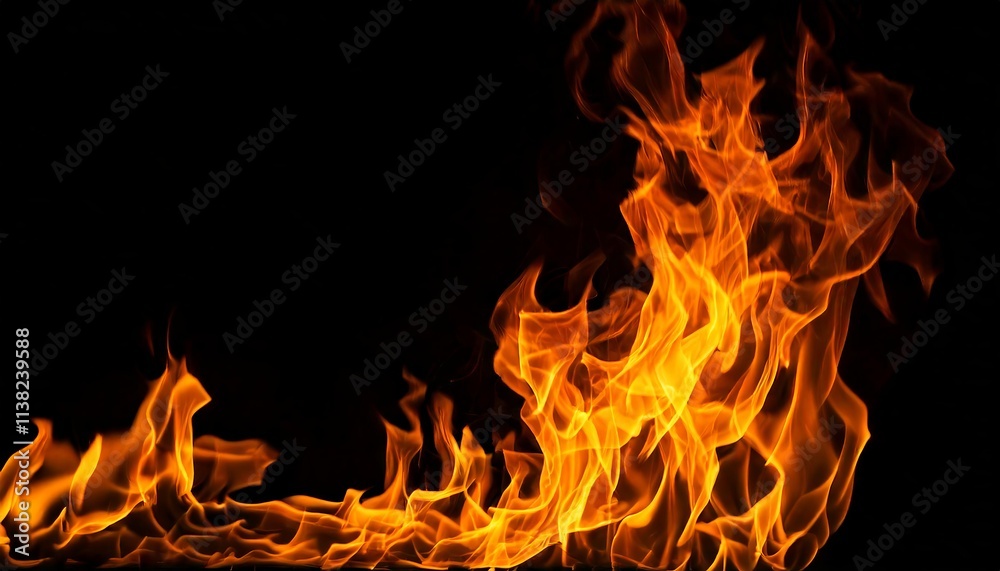 Fire Flames on Black Background with Copy Space Fire Flames on Black Background with Copy Space