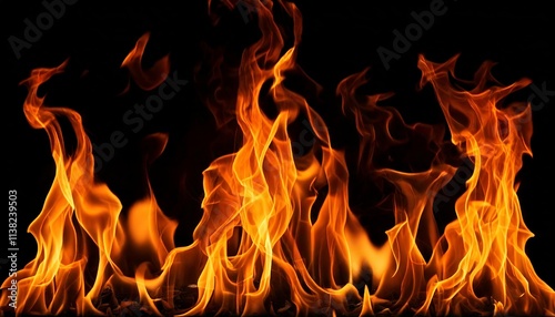 Fire Flames on Black Background with Copy Space