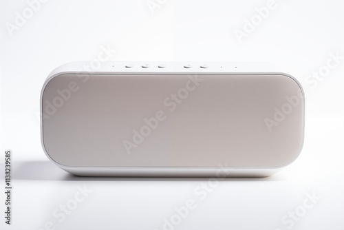 Modern, minimalist, and futuristic wireless speaker in a compact design, showcasing sleek aesthetics and advanced technology, displayed on a clean white background for a contemporary appeal