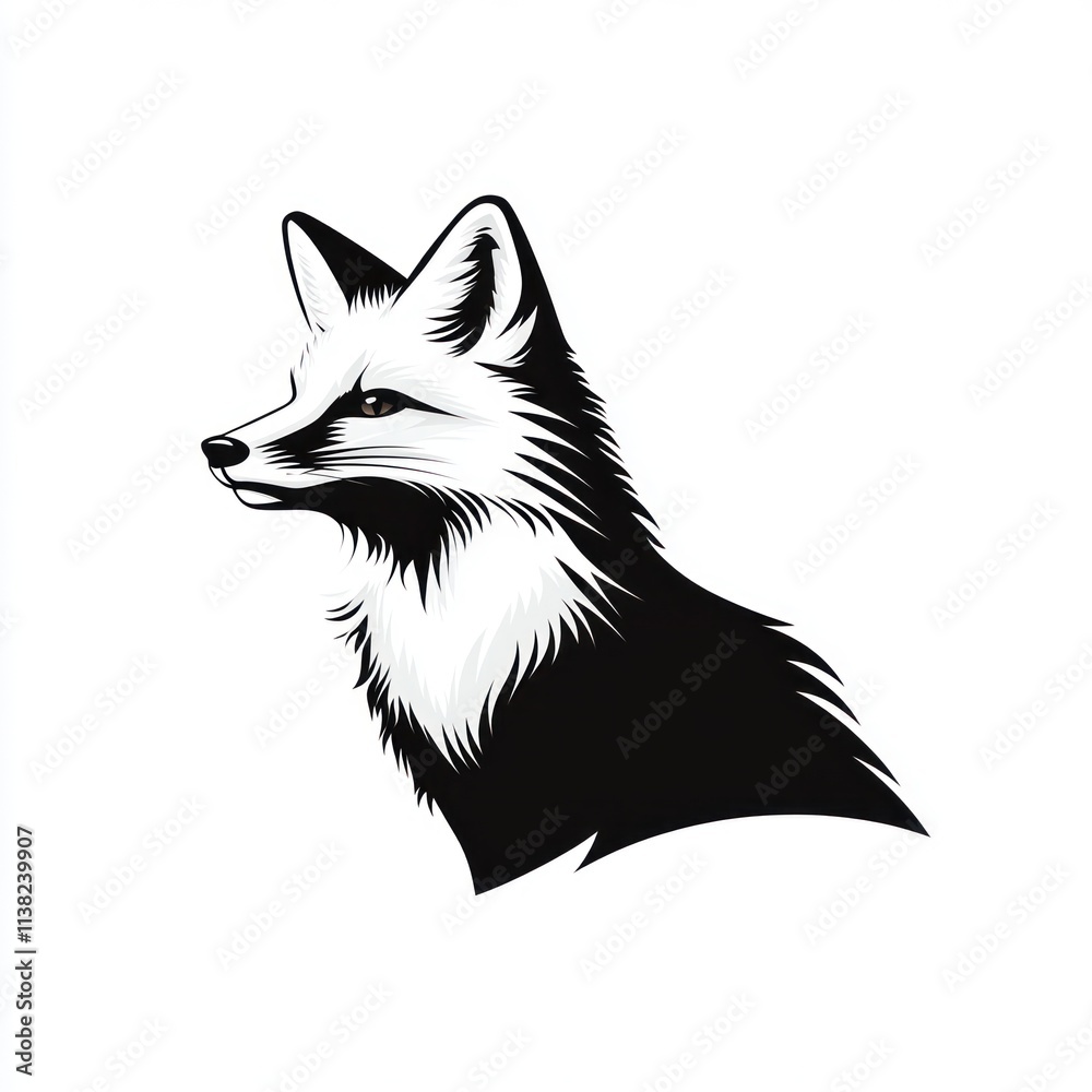 Obraz premium Monochrome fox head illustration.