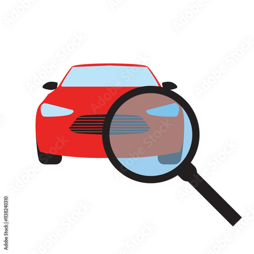 Technical inspection car icon, magnifying glass with vehicle, auto search, symbol on white background 