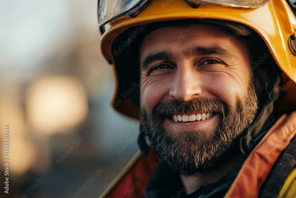 Generative AI Portrait of a Cheerful Smiling Firefighter Showing Optimism and Dedication Generative AI Portrait of a Cheerful Smiling Firefighter Showing Optimism and Dedication