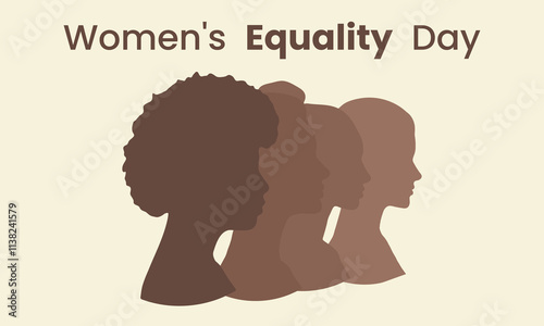 Women's Equality Day with women silhouettes of different nationalities standing side by side. Silhouette of woman set, side view, face and neck only. Female holiday, celebrated annually on August 26.