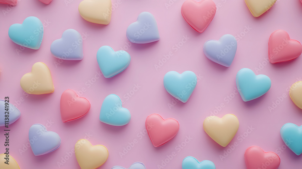 Pastel-colored heart-shaped treats arranged on a pink background. A sweet and romantic image perfect for Valentine's Day or any celebration of love. Pastel-colored heart-shaped treats arranged on a pink background. A sweet and romantic image perfect for Valentine's Day or any celebration of love.