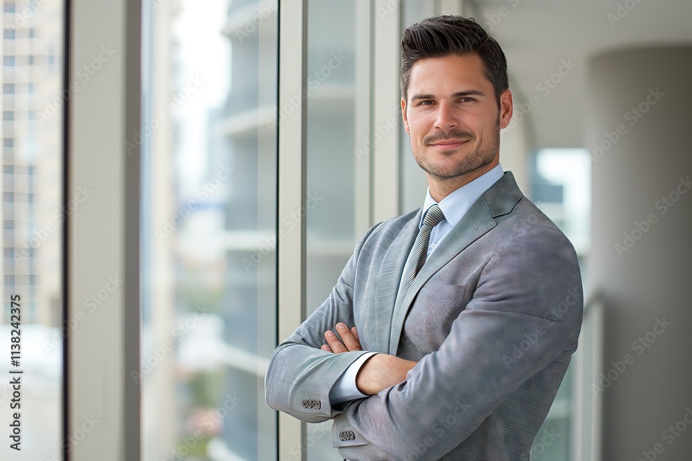 Fototapeta premium Confident Corporate Professional Man in Gray Suit