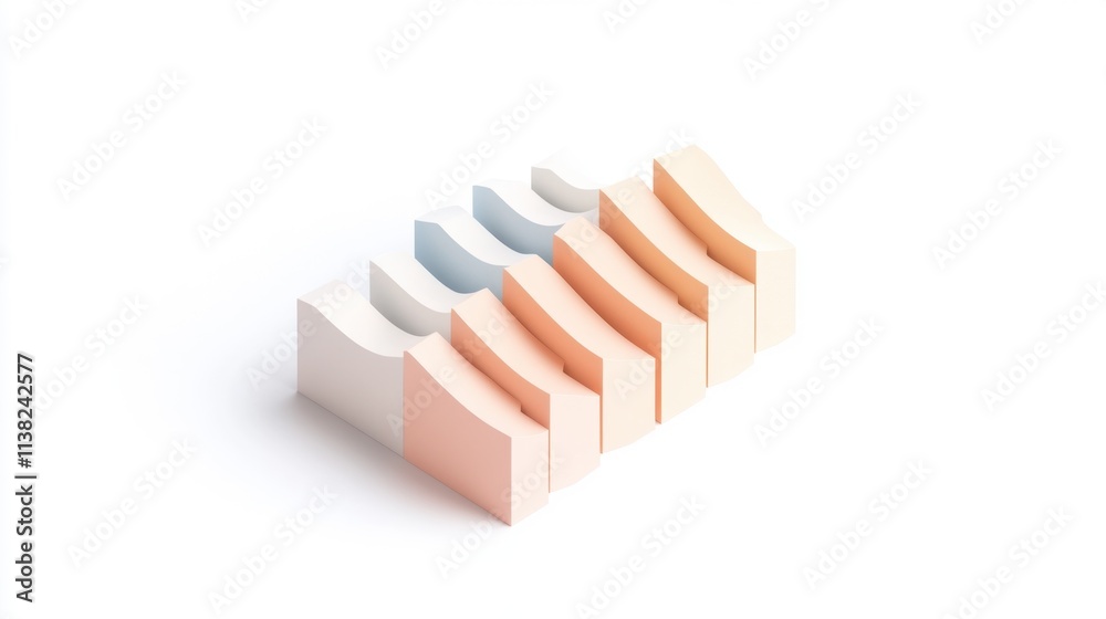 A minimalist arrangement of curved wooden blocks in soft pastel colors, showcasing subtle design and contemporary aesthetic. A minimalist arrangement of curved wooden blocks in soft pastel colors, showcasing subtle design and contemporary aesthetic.