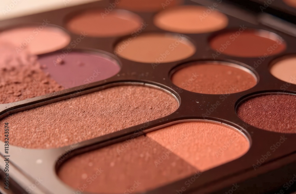 Eyeshadow colorful shades palette in mocha mousse tones close-up Eyeshadow colorful shades palette in mocha mousse tones close-up