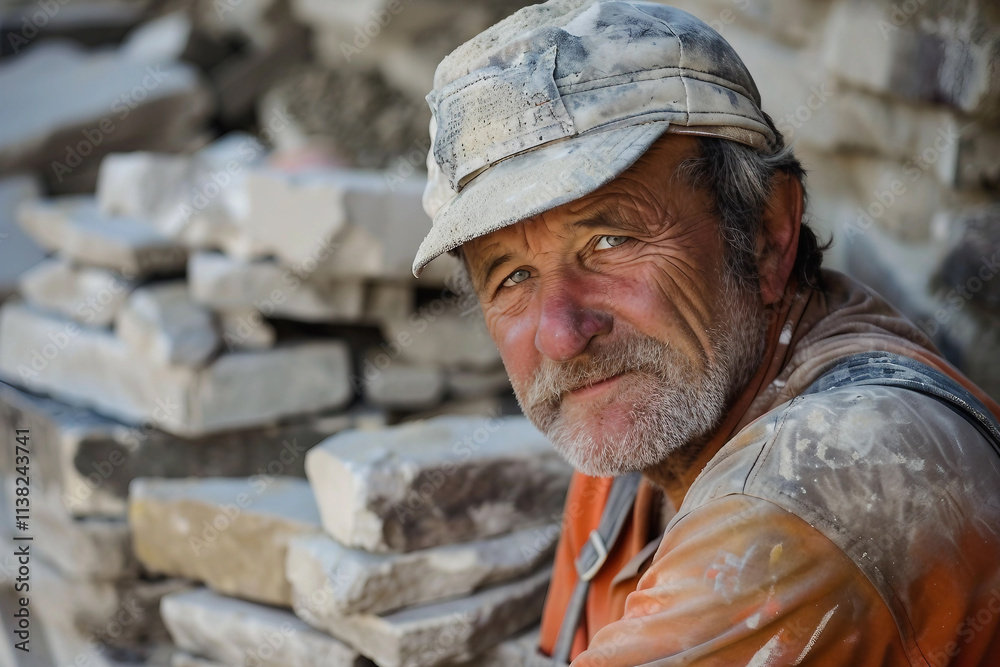 Generative AI Image of a Stonemason Working with Stone, Shaping and Carving Stone Surface Generative AI Image of a Stonemason Working with Stone, Shaping and Carving Stone Surface