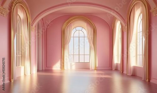 Elegant empty room in pink and golden hues perfect, Generative Ai