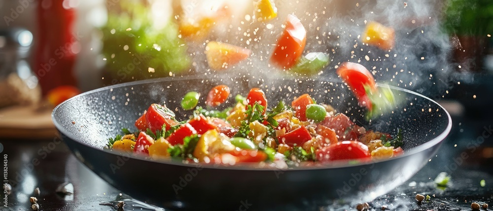Delicious stir-fry vegetables cooking in a wok. (3) Delicious stir-fry vegetables cooking in a wok. (3)
