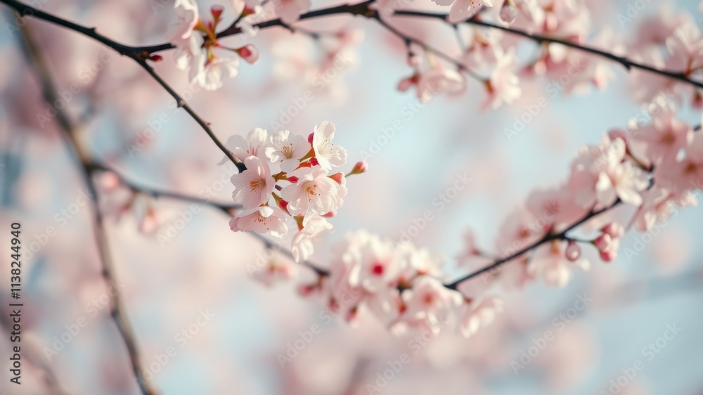 A delicate branch of delicate pink blossoms in full bloom, soft petals and a blurred background creates a dreamy aesthetic. A delicate branch of delicate pink blossoms in full bloom, soft petals and a blurred background creates a dreamy aesthetic.