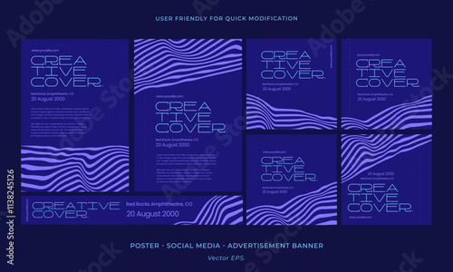 Collection Set Fluid Wave Line Templates for Posters, Social Media, and Ads Neon Blue theme