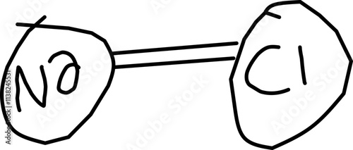 Ionic compounds formed showing how atoms bond. Sodium and chlorine molecular elements bond to create sodium chloride