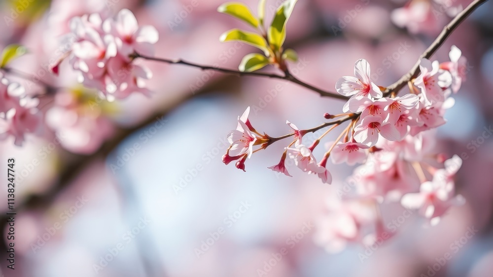 Delicate pink blossoms on a branch, bathed in soft sunlight, with a gentle blur of other flowers in the background. Delicate pink blossoms on a branch, bathed in soft sunlight, with a gentle blur of other flowers in the background.