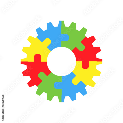 Colorful puzzle gear vector isolated on white background.	