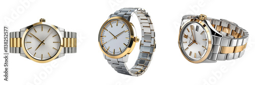 set of a stainless steel watch isolated on a transparent background