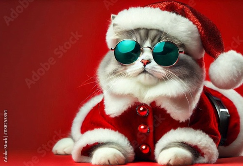 Cat in Santa Suit and Sunglasses: Feline Fashion