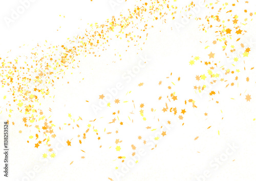 Banner with golden stars decoration. Festive border with falling glitter dust and stars.