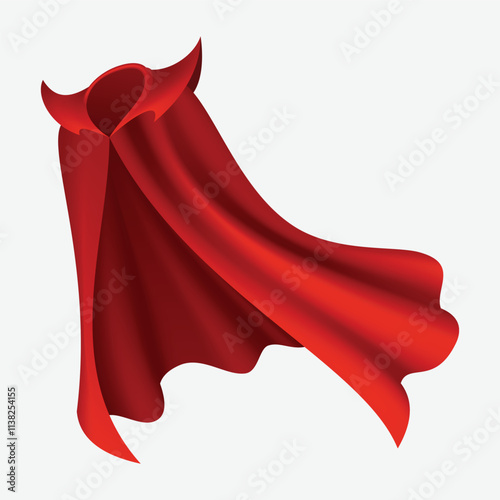 Superhero red cape in front view. Scarlet fabric silk cloak. Mantle costume or cover cartoon vector illustration