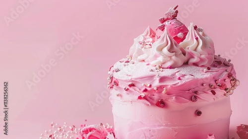 Wallpaper Mural birthday cake forms a charming background. The pink color gives a soft and festive look. The cake has a smooth surface and is likely decorated with various elements. It brings a sens Torontodigital.ca