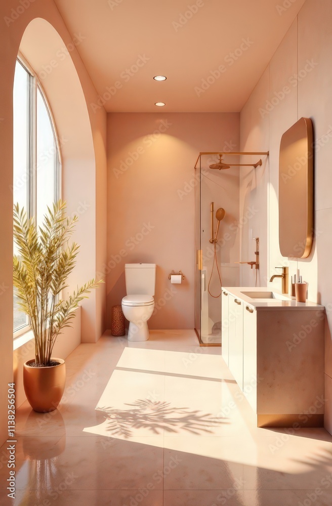 Fototapeta premium Soft beige and peach powders float gently with fluffy, bathroom, interior