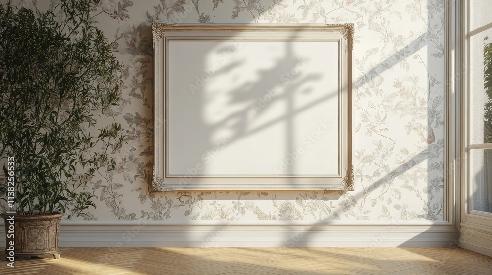 Elegant white wide photo frame, placed in photography settings with a wallpaper wall as the background, ideal for showcasing family, wedding, or natural photos, suitable for modern home decoration. Elegant white wide photo frame, placed in photography settings with a wallpaper wall as the background, ideal for showcasing family, wedding, or natural photos, suitable for modern home decoration.