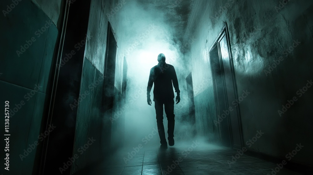 The emitting fog creates an eerie atmosphere. The creepy and mysterious effect is perfect for a spooky background or wallpaper, with dark shadows adding to the thrilling atmosphere The emitting fog creates an eerie atmosphere. The creepy and mysterious effect is perfect for a spooky background or wallpaper, with dark shadows adding to the thrilling atmosphere