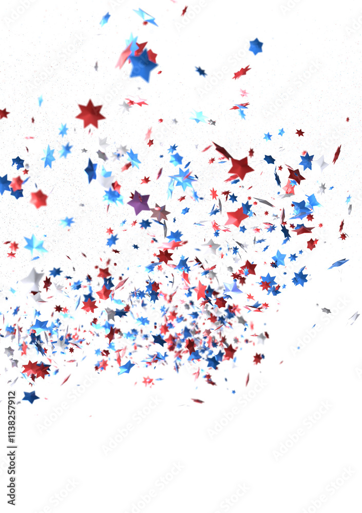 A blue glitter confetti border with red and blue stars on white A blue glitter confetti border with red and blue stars on white