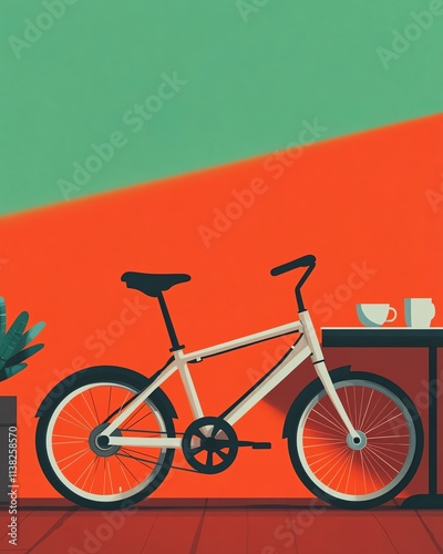 Stylish white bicycle against vibrant wall photo