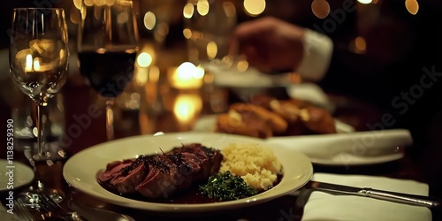 A person enjoying an expensive multi-course dinner at an upscale restaurant.