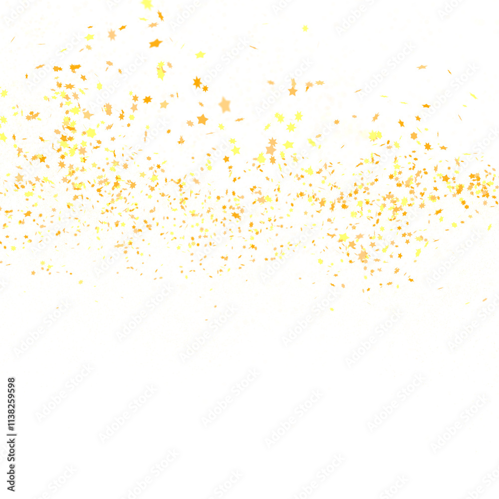 Banner with golden stars decoration. Festive border with falling glitter dust and stars.