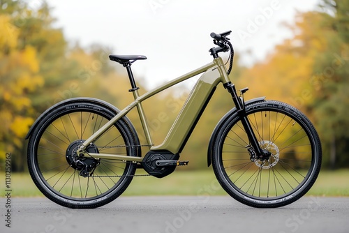 Green electric bicycle outdoors