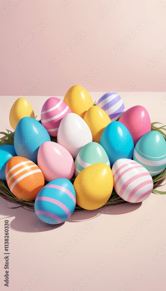 Fototapeta premium Japanese anime style image Easter holiday theme with hand painted and colored eggs for children or to celebrate the day