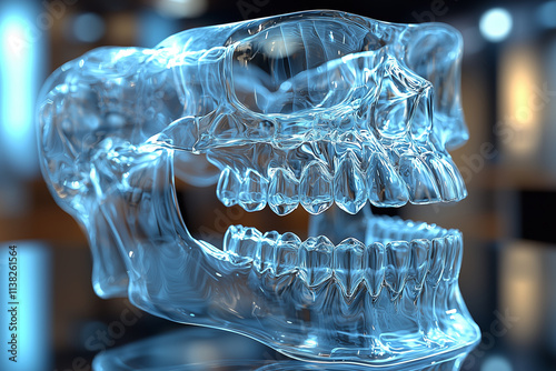 Transparent Skull Model on a Reflective Surface photo